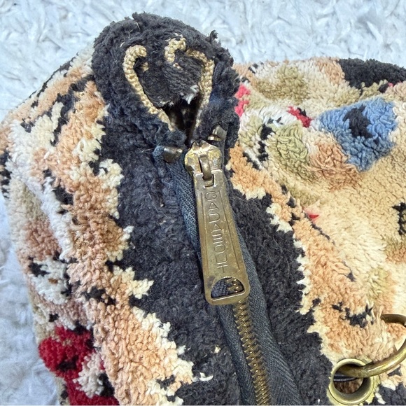 Vintage 50’s 60’s floral carpet tote shoulder back leather handles - Picture 6 of 12